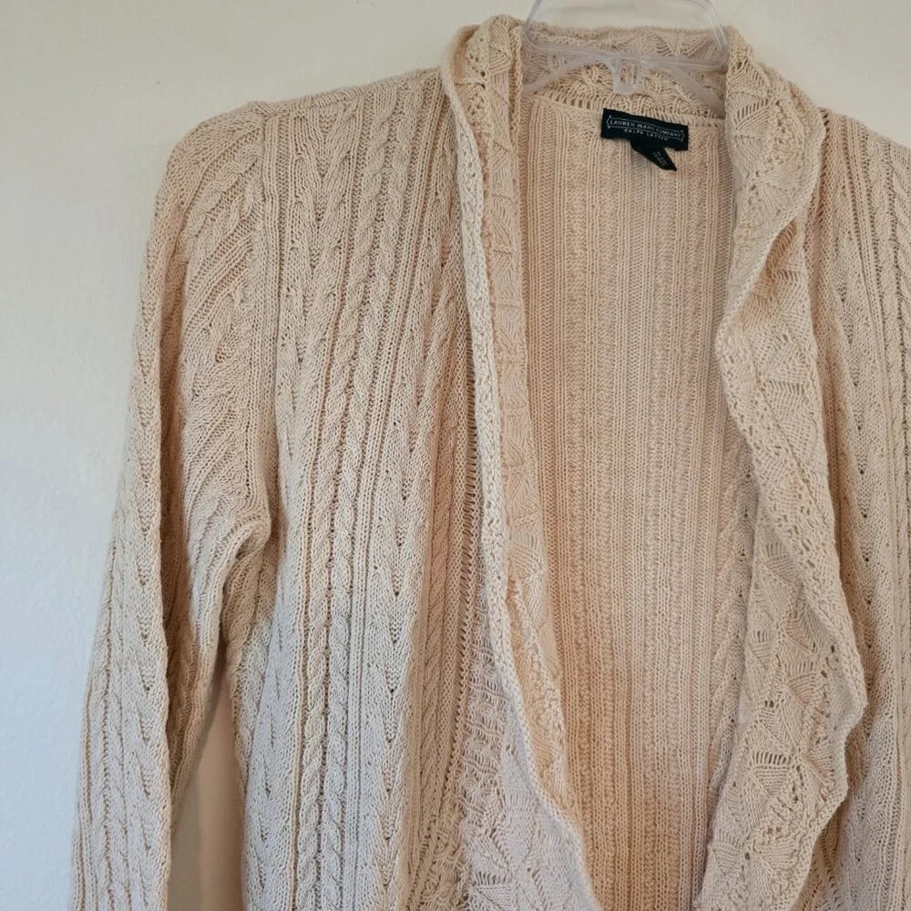 Lauren Jeans Company Ralph Lauren Creme Cotton Romantic Lace Knit Sweater Medium